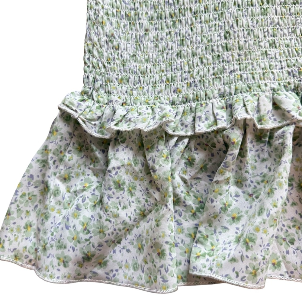 Cottagecore Smocked Ruffle Maxi Dress Green Floral Size Large Mable - Picture 5 of 11